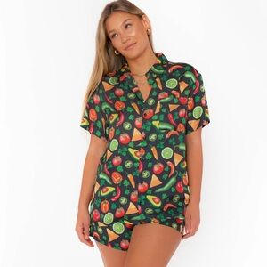 Show Me Your MuMu Black Fruit & Veg Print Short Pajama Set